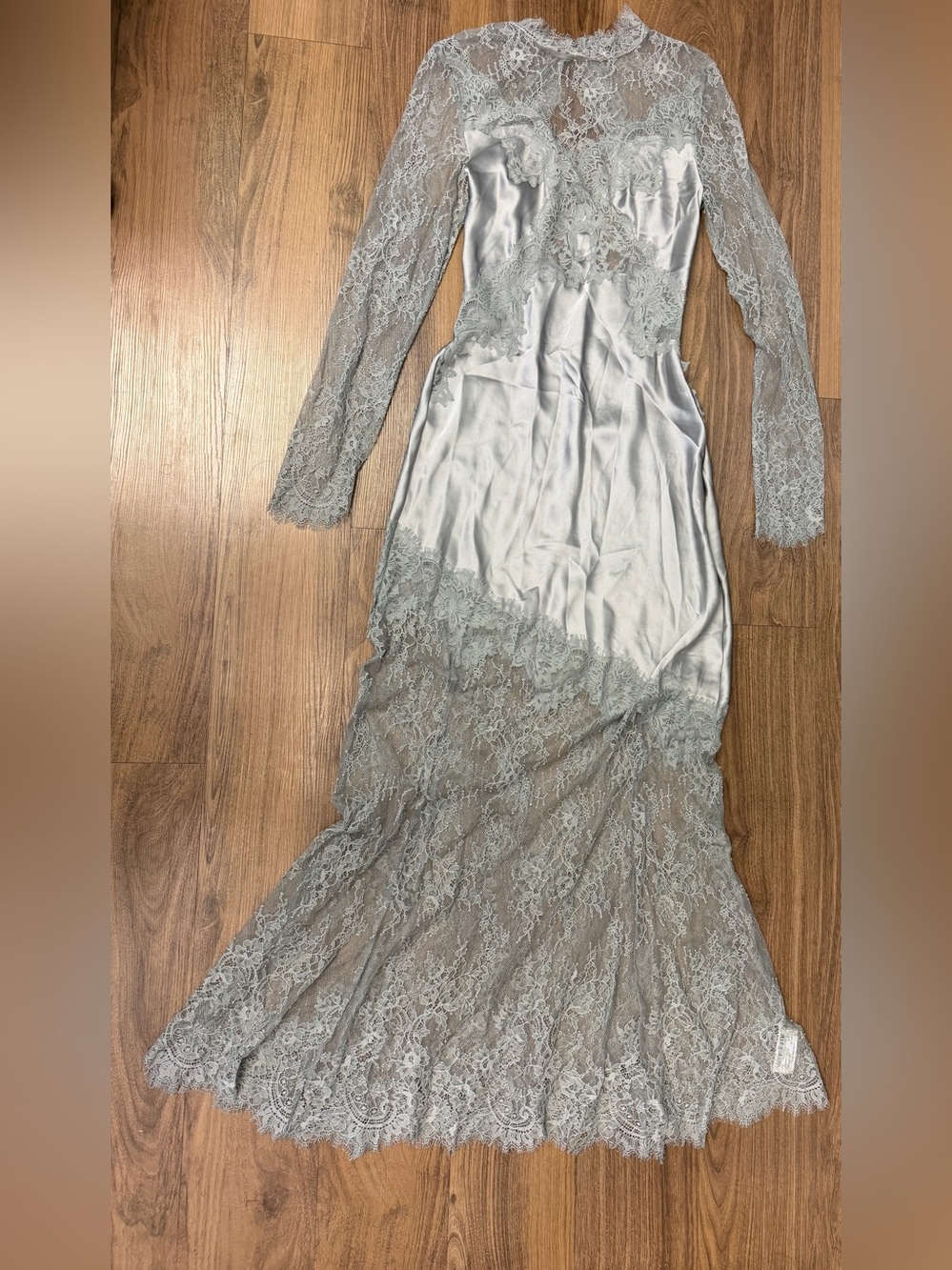 Zara ZW Collection Satin Effect Lace Maxi Dress Silver Ethereal Romantic Fairy